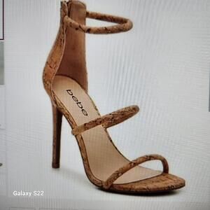 BEBE GLITTERY BERDINE G CORK 3 STRAP HIGH HEELS SANDALS. NWOT. Size 9.5